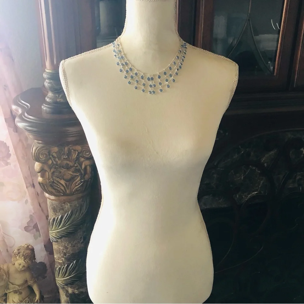 Vintage Anne Klein lion triple strand framed blue crystal dangle necklace
